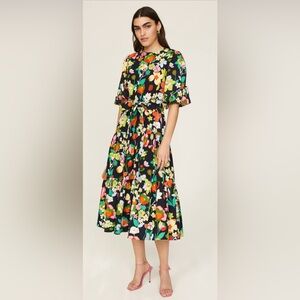 Kate Spade Floral Black Midi Dress Size M (US 8-10)
